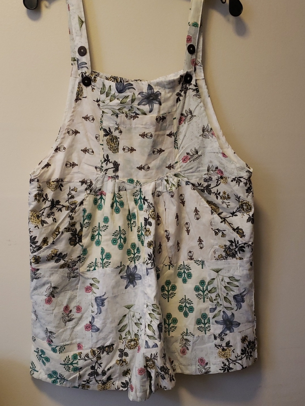 New Patchwork Floral Cotton Shortall Romper - White